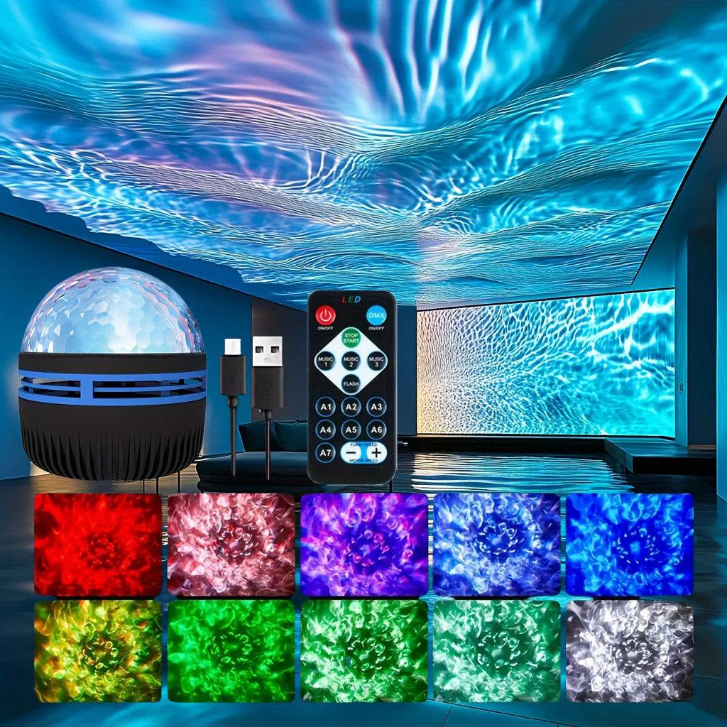 Starry Night Sky Projector – RGB LED Galaxy Light with Remote (Water Ripples Effect)